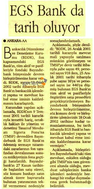 Egebank Dünya Gazetesi // 28.12.2001.